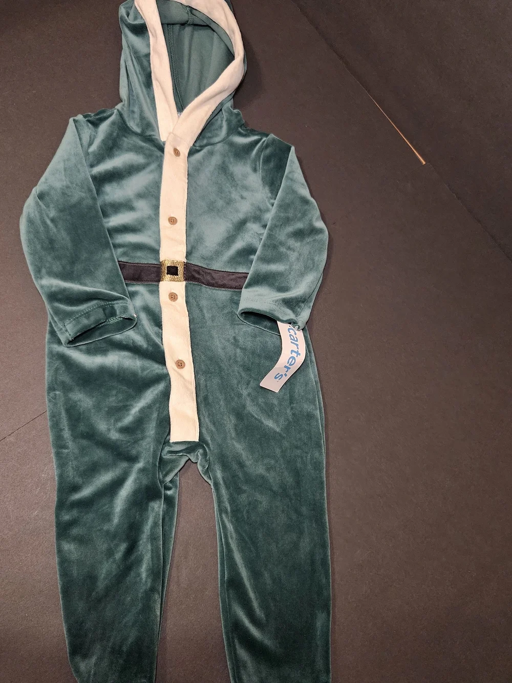 Carter's Baby Elf Hooded Velvet Baby Romper with Cream Trim